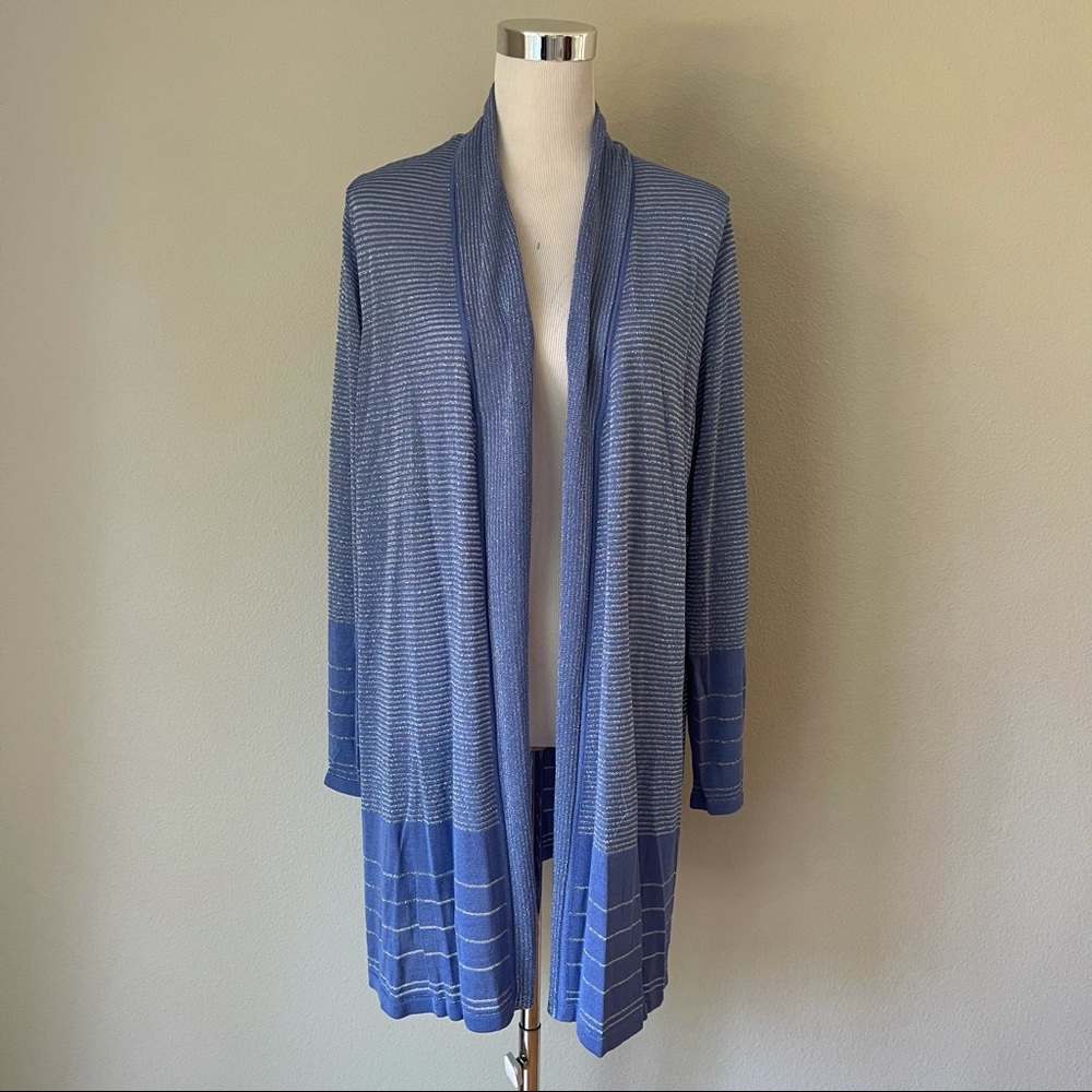 Catherines 1X Longline Blue Open Front Thin Cardigan